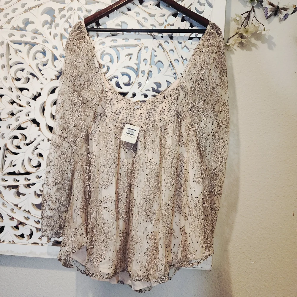 Free People Heavenly champagne toast black lace overlay dress size Small NWT - Picture 13 of 16